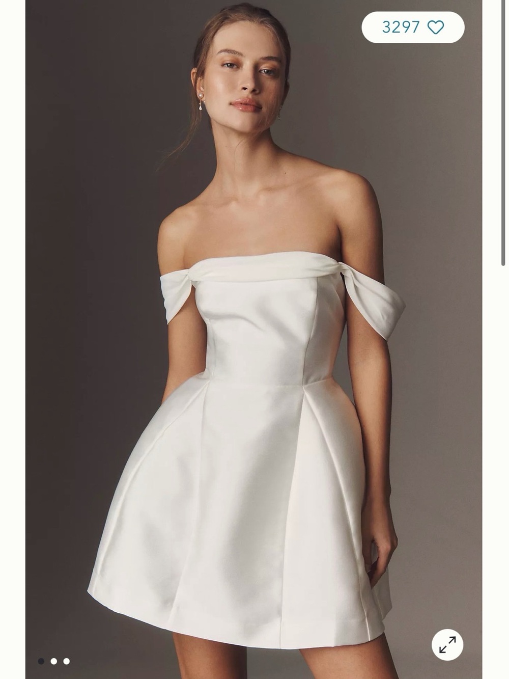 BHLDN White Off-Shoulder Satin Mini Dress